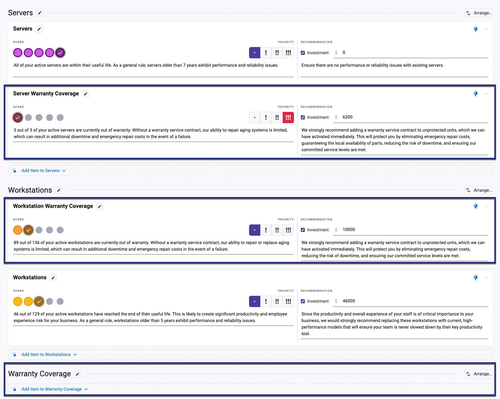 Organizing Scorecard items into categories – Lifecycle Manager