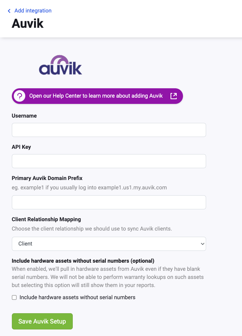 Auvik integration instructions Lifecycle Manager