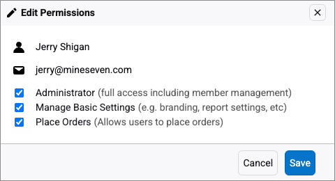 Edit permissions modal
