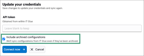 Include archived configurations checkbox highlighted.