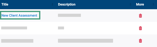 Assessment list with title highlighted