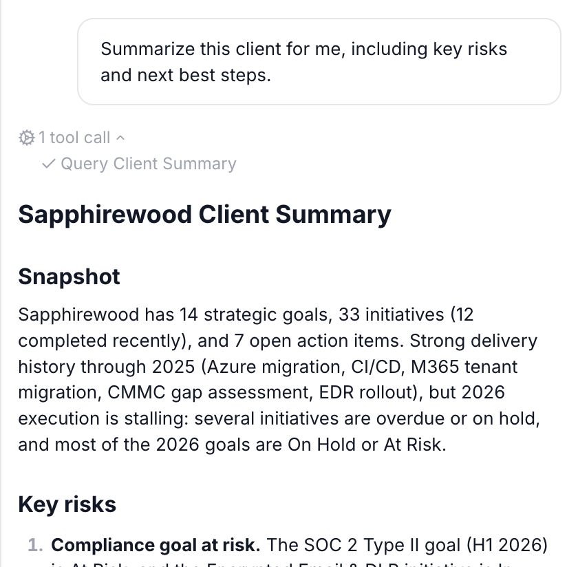 Copilot response with the completed step list expanded