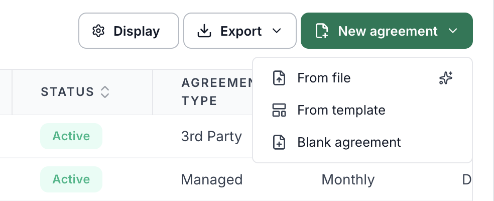 New agreement menu with From file